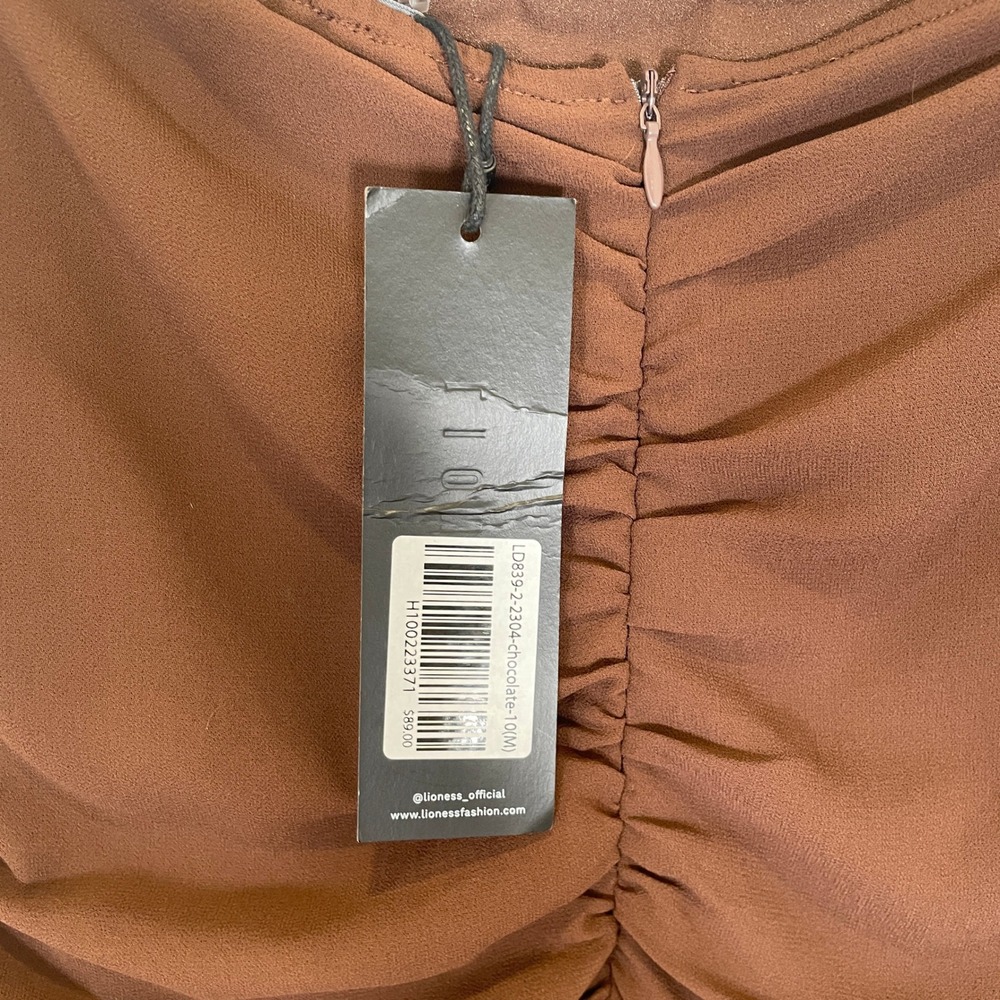 Lioness Rendezvous Dress Brown Ruched Strapless Ruffle Midi Party Night Out M - Picture 6 of 9